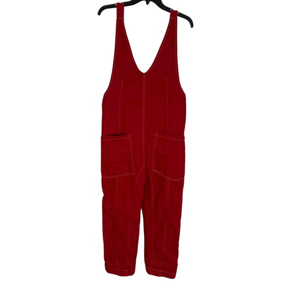 We The Free Red High Roller Cotton Utility Overalls Jumpsuit XS - Picture 2 of 11